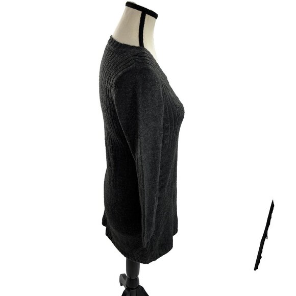 LOFT Womens S Gray Cable Knit Tunic Sweater 3/4 Sleeve Scoop Neck Pullover - Picture 3 of 6